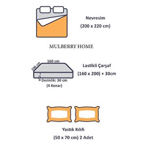 Çift Taraflı Çift Kişilik Lastikli Nevresim Takımı 4 Parça