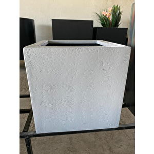 Fiberglas Saksı 40x40x40 Cm Açık Gri