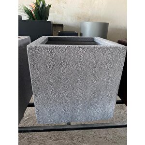 Fiberglas Saksı 40x40x40 Cm Açık Gri