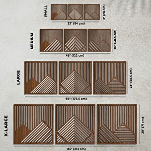 3 Parça Ahşap Geometrik Dağ Duvar Tablosu, Siyah 58,5x58,5 cm