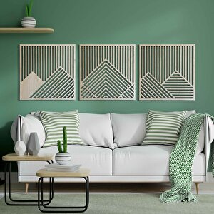 3 Parça Ahşap Geometrik Dağ Duvar Tablosu, Akçaağaç 71x71 cm