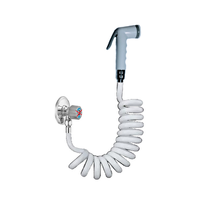 Spiral Şattaf Başlıklı Taharet Matik 3/8 Bağlantılı Beyaz 2,5 metre