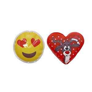 Kalp Emoji Kırmızı Geyik Cep Sobası,el Isıtıcı,2 Adet Sıcak Su Torbası