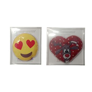 Kalp Emoji Kırmızı Geyik Cep Sobası,el Isıtıcı,i̇ki Adet Sıcak Su Torbası Pvc  9cm