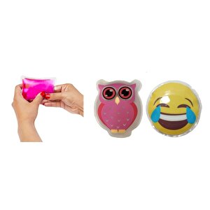 Gülen Emoji Pembe Baykuş Cep Sobası,el Isıtıcı,2 Adet Sıcak Su Torbası