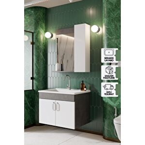 Gümüş 65 Cm Lavabolu Banyo Dolabı Retro Gümüş-beyaz Lavabo Dahil