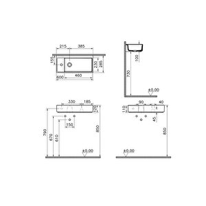 Vitra Archiplan 7408b076-0052 Dar Lavabo, Mat Taş Gri