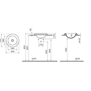 Vitra Liquid 7311b403-0016 Tezgahüstü Lavabo, 40 Cm, Beyaz