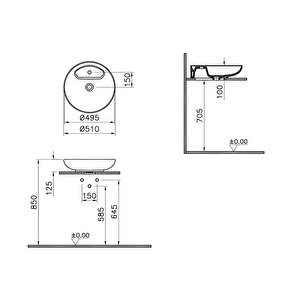 Vitra Memoria 5880b483-0563 Yuvarlak Çanak Lavabo, Vitra Clean, 50 Cm, Mat Siyah