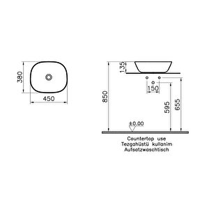 Vitra Plural 7810b483-0016 Kare Alçak Çanak Lavabo, Vitra Clean, 45 Cm, Mat Siyah