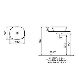 Vitra Plural 7810b475-0016 Kare Alçak Çanak Lavabo, Vitra Clean, 45 Cm, Mat Yosun Yeşili