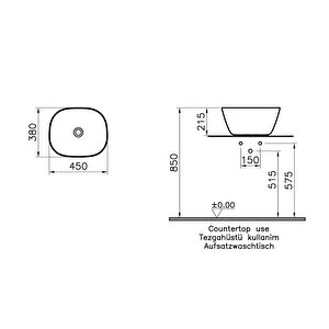 Vitra Plural 7811b483-0016 Kare Yüksek Çanak Lavabo, Vitra Clean, 45 Cm, Mat Siyah