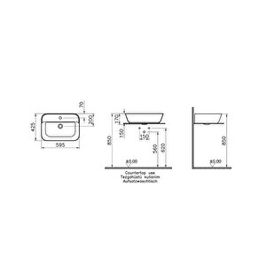 Vitra Geo 7426b083-0041 Dikdörtgen Çanak Lavabo, 60 Cm, Mat Siyah