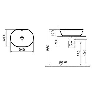 Vitra Geo 7427b003-0016 Oval Çanak Lavabo, Beyaz