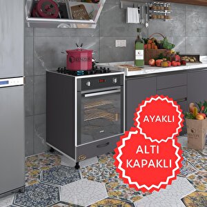 Ankastre Modülü Kabini Radon Gri Fırın Ocak Dolabı Kapaklı Ayaklı Beyaz