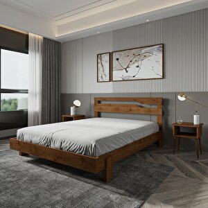 Felix Model Ceviz Renk Çam Ahşap Karyola Ve İki Komodin Set 120x200 cm