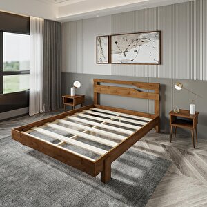 Felix Model Ceviz Renk Çam Ahşap Karyola Ve İki Komodin Set 120x200 cm