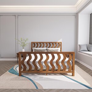 Siena Model Ceviz Renk Çam Ahşap Karyola Ve İki Komodin Set 100x200 cm