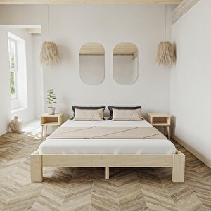 Soft Model Vernikli Çam Ahşap Karyola Ve İki Komodin Set 100x200 cm