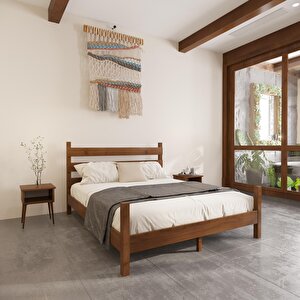 Natura Model Ceviz Renk Çam Ahşap Karyola Ve İki Komodin Set 120x200 cm