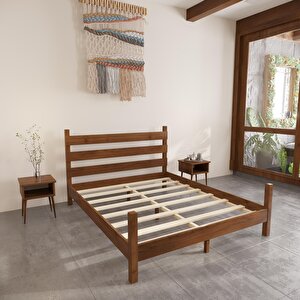 Natura Model Ceviz Renk Çam Ahşap Karyola Ve İki Komodin Set 120x200 cm