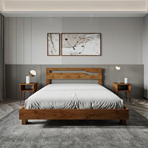 Felix Model Ceviz Renk Çam Ahşap Karyola Ve İki Komodin Set 90x200 cm