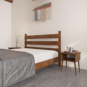 Natura Model Ceviz Renk Çam Ahşap Karyola Ve İki Komodin Set 90x190 cm