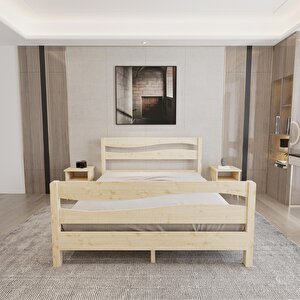 Okyanus Model Doğal Çam Ahşap Karyola Ve İki Komodin Set 140x190 cm