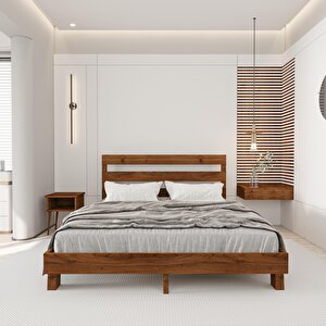 Natura New Model Ceviz Renk Çam Ahşap Karyola Ve İki Komodin Set 140x200 cm