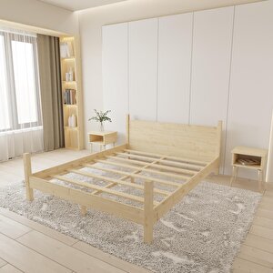 Mirage Model Vernikli Çam Ahşap Karyola Ve İki Komodin Set 140x190 cm