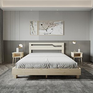 Felix Model Doğal Çam Ahşap Karyola Ve İki Komodin Set 120x200 cm