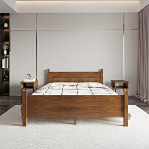 Melodi Model Ceviz Renk Ahşap Karyola Ve İki Komodin Set 140x190 cm