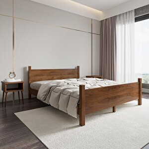 Melodi Model Ceviz Renk Ahşap Karyola Ve İki Komodin Set 140x190 cm