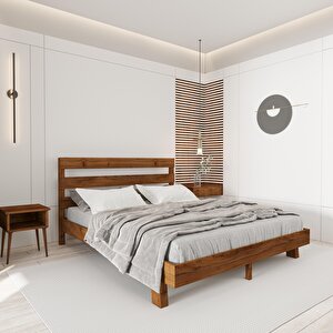 Natura New Model Ceviz Renk Çam Ahşap Karyola Ve İki Komodin Set 160x200 cm