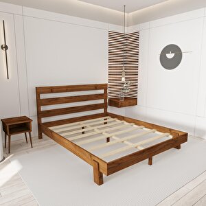 Natura New Model Ceviz Renk Çam Ahşap Karyola Ve İki Komodin Set 160x200 cm