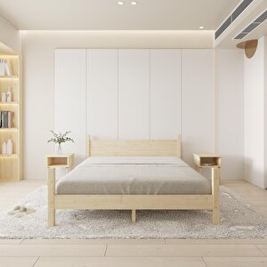 Mirage Model Vernikli Çam Ahşap Karyola Ve İki Komodin Set 120x200 cm