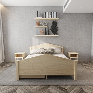 Milano Model İki Çekmeceli Vernikli Çam Ahşap Karyola Ve İki Komodin Set 160x200 cm