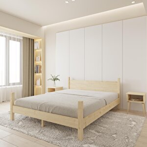 Mirage Model Vernikli Çam Ahşap Karyola Ve İki Komodin Set 150x200 cm