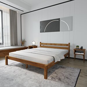 Letto Model Ceviz Renk Ahşap Karyola Ve İki Komodin Set 140x190 cm
