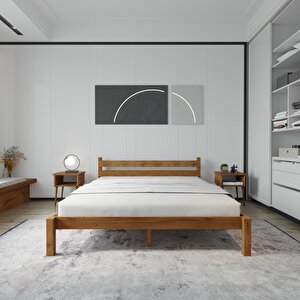 Letto Model Ceviz Renk Ahşap Karyola Ve İki Komodin Set 120x200 cm