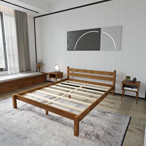 Letto Model Ceviz Renk Ahşap Karyola Ve İki Komodin Set 120x200 cm