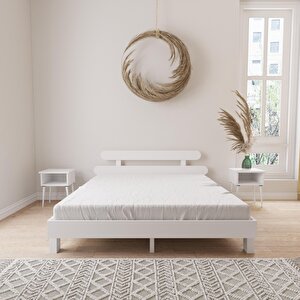 Damla Model Beyaz Renk Ahşap Karyola Ve İki Komodin Set 120x200 cm