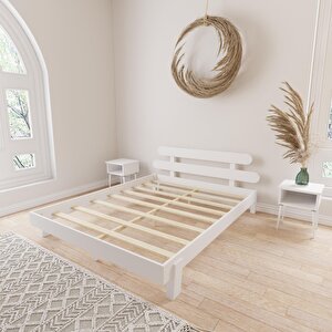 Damla Model Beyaz Renk Ahşap Karyola Ve İki Komodin Set 120x200 cm