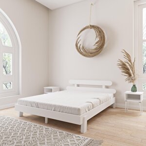 Damla Model Beyaz Renk Ahşap Karyola Ve İki Komodin Set 180x200 cm