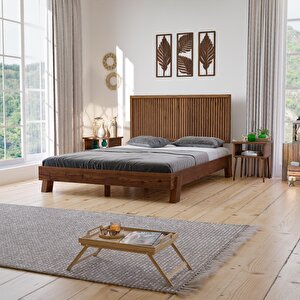 Ebruli Model Ceviz Renk Çam Ahşap Karyola 200x200 cm