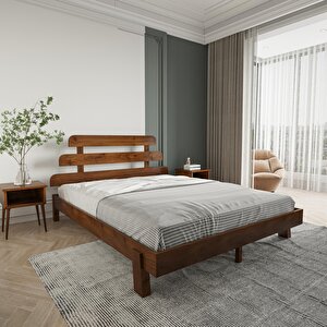 Lotus X New Model Ceviz Renk Ahşap Karyola Ve İki Komodin Set 120x200 cm
