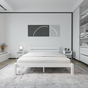 Letto Model Beyaz Renk Ahşap Karyola Ve İki Komodin Set 120x200 cm