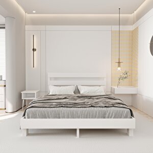 Natura New Model Beyaz Renk Çam Ahşap Karyola Ve İki Komodin Set 120x200 cm