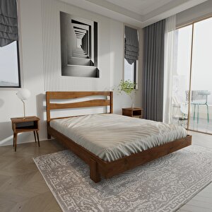 Okyanus New Model  Ceviz Renk Çam Ahşap Karyola Ve İki Komodin Set 200x200 cm