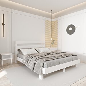 Natura New Model Beyaz Renk Çam Ahşap Karyola Ve İki Komodin Set 90x190 cm